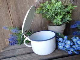 antiker Email Apotheker Emaille Deckel-Topf Tasse? Behälter
