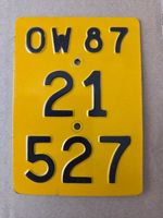 Velonummer OW 87 gelb Mofanummer Plaque Mofa