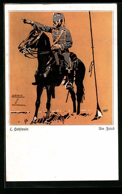 Cartoline postali: Ludwig Hohlwein: Am Feind, Husar auf Pfe – Usato da Berlin venduto da bartko-reher