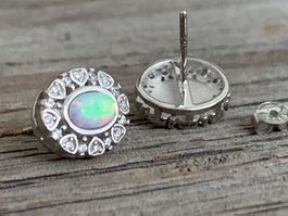 Ohrstecker Opal m. Zirkonia Herzen oval hochwertige Qualität