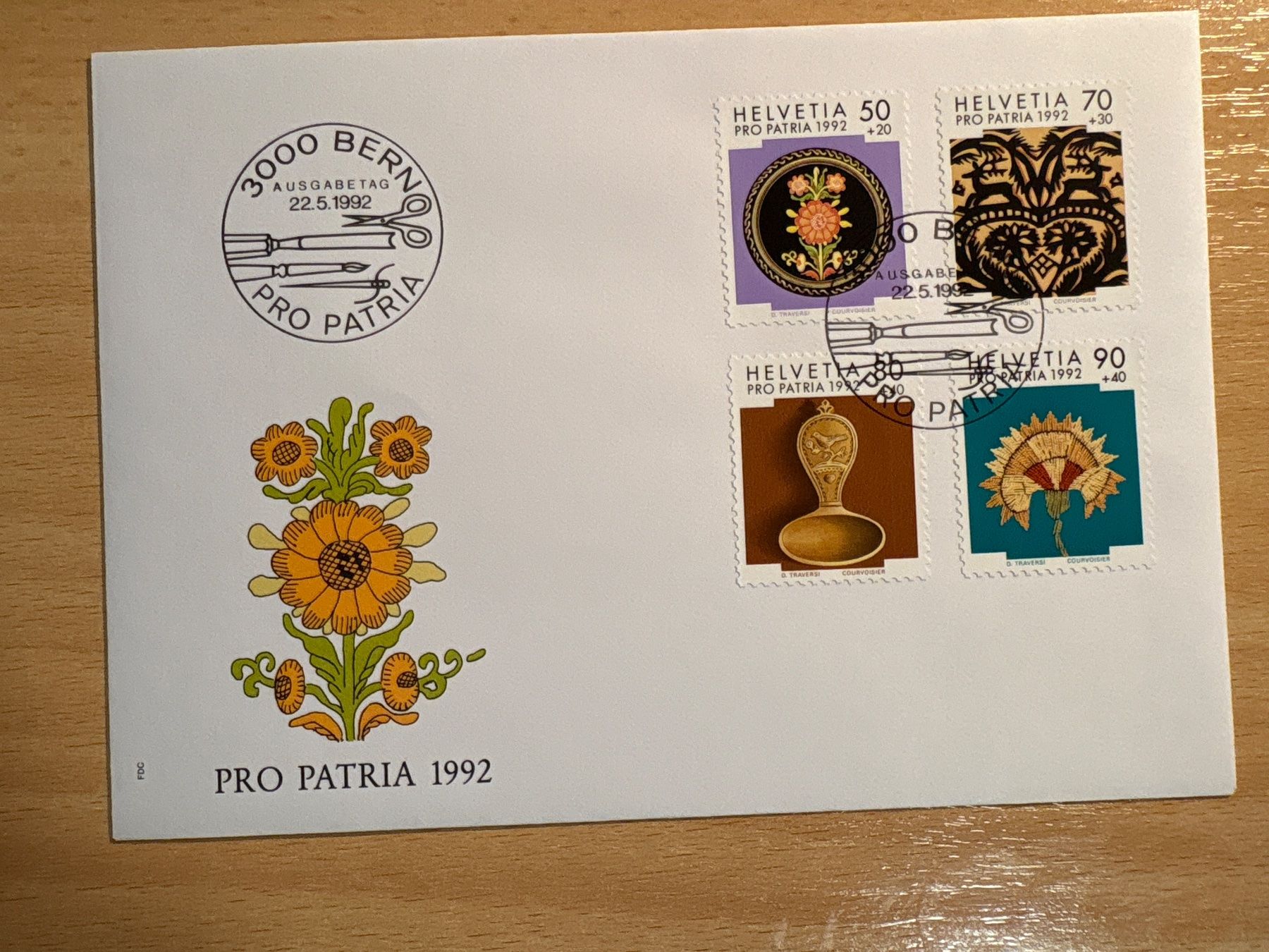 Tutti i francobolli: Pro Patria Brief 1992, Ersttagsbrief Bern, gestempelt – Usato da Ibach venduto da lisch3