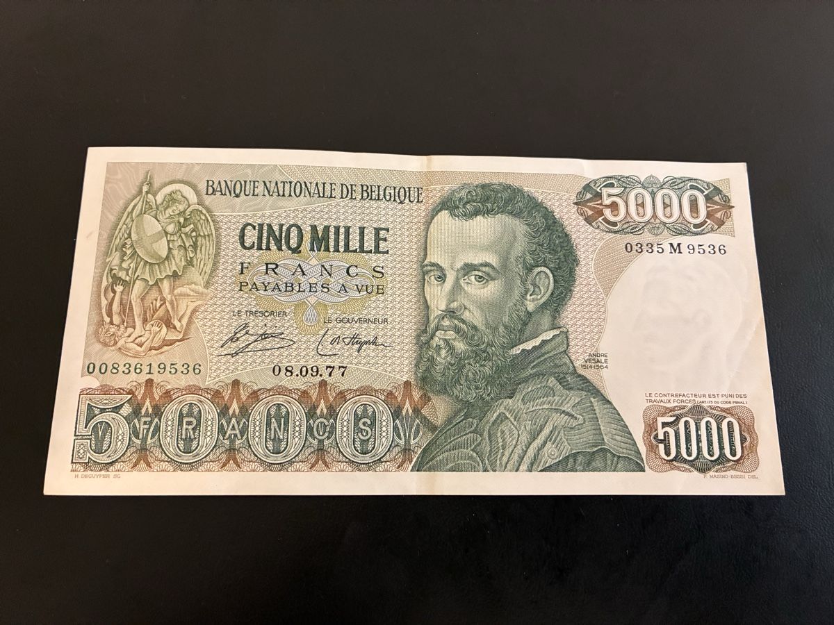 Banconote: Belgium 5000 Francs 1977  – Usato da Dällikon venduto da Woldbanknoten 1