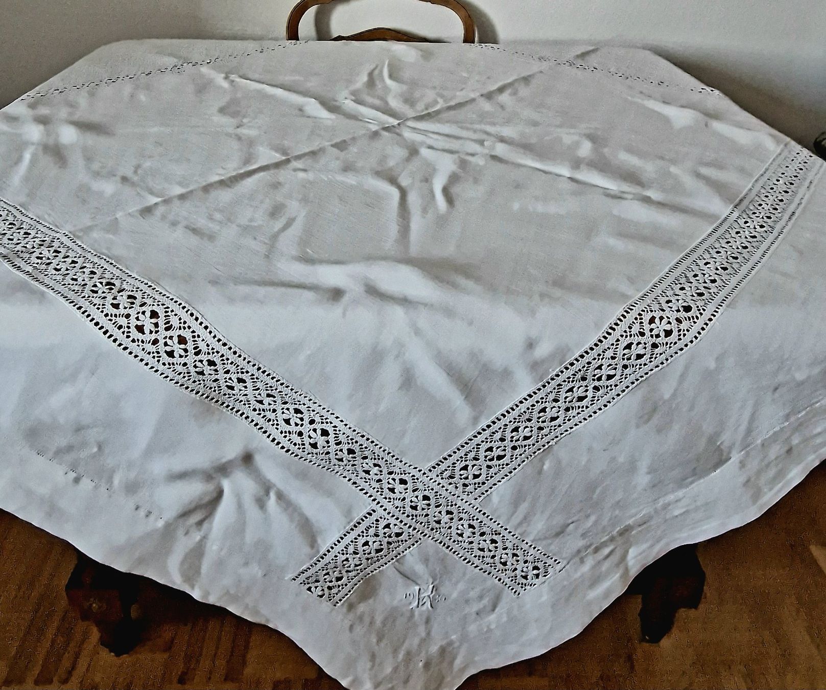 Altra biancheria da tavola: Antike Tischdecke 1930 Monogramm K – Usato da Bern venduto da Antikbatik