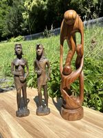 2 Afrik. Holzfiguren & 1 Holz-Skulptur, Sommer-Deko, Unikat