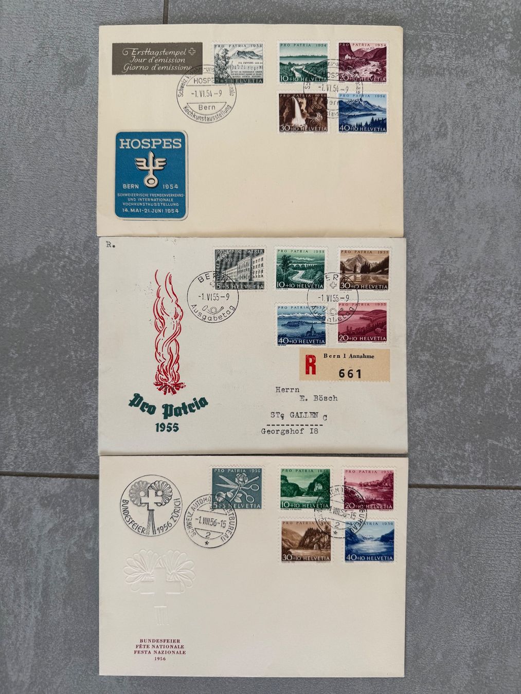 Tutti i francobolli: 3 x FDC Pro Patria  1954 /1955 /1956. – Usato da Fieschertal venduto da REZELL