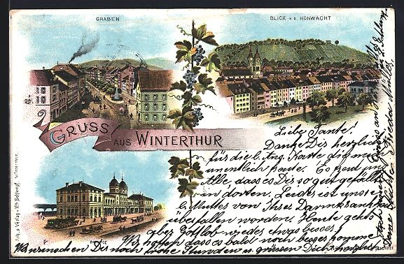 Cartoline postali: Litho Winterthur, Graben, Blick v.d. Hoh – Usato da Berlin venduto da bartko-reher