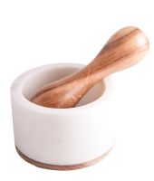 Mörser - Marmor weiss mit Holzstössel