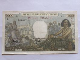 1000 Francs Djibouti Banque de l'Indochine 1938 Banknote VF