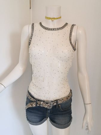 🤩MANGO TOP ECRU DURCHSICHTIG & PERLEN NEU & D&G P.