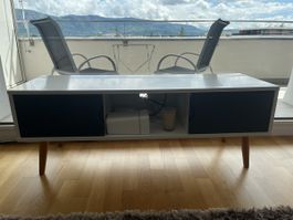 Buffet Console Table Basse - Blanc et Bois - 120x40x45cm