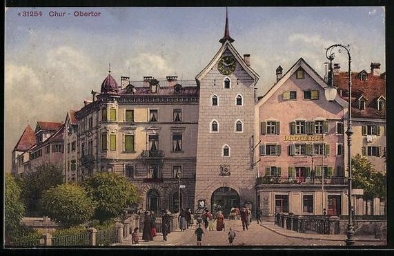 Ansichtskarten: AK Chur, Obertor mit Strassenpartie – Gebraucht aus Berlin von bartko-reher