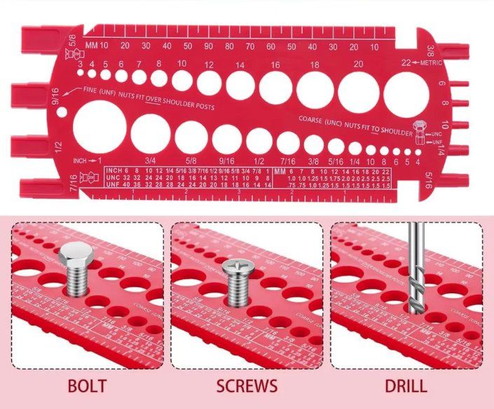 Jauge De Mesure Pour Vis Et Boulons - Filets Métrique Et Pouce - Outil De Bricolage Pour Identifier Diamètre Et Pas - 10
