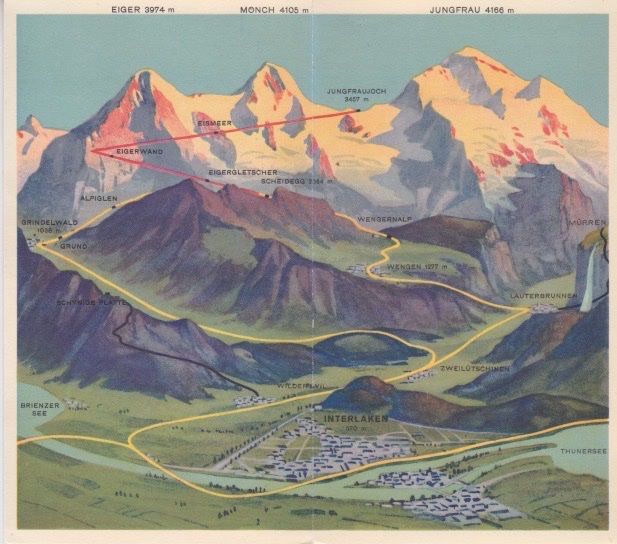 Dokumente: Alter Farbprospekt der WENGERNALP u.JUNGFRAUBAHN. – Gebraucht aus Schlieren von Rapaelli 1