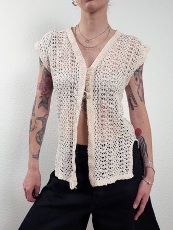 Crochet Vest Cream Button Front