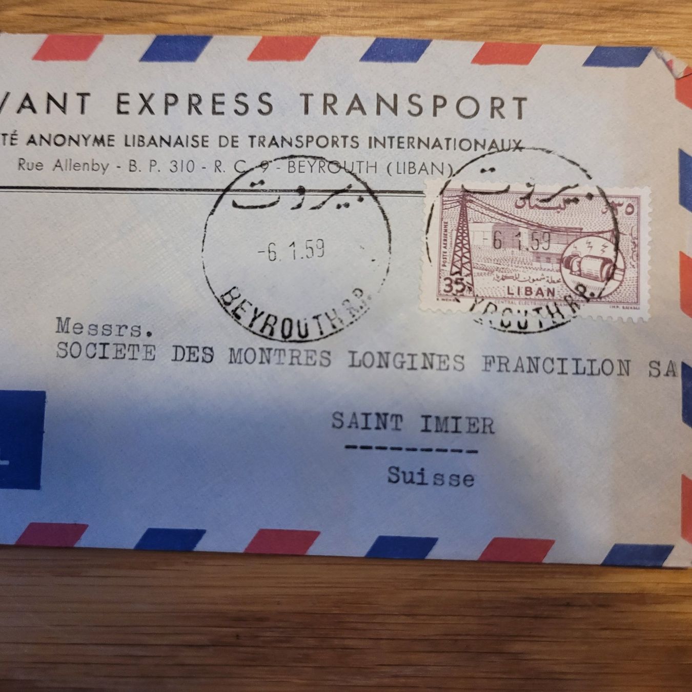 Tutti i francobolli: Luftpost Brief Longines St.Imier 1959 Levant Express Liban – Usato da Biel/Bienne venduto da Destockweb 1