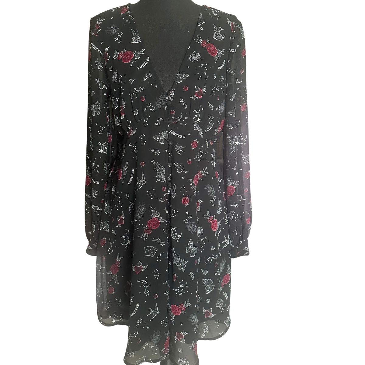 C&A Kleider: MIDI SPRINGDRESS BLACK OLD-SCHOOL-PRINT M – Gebraucht aus Zofingen von JumpInVintage