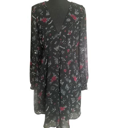MIDI SPRINGDRESS BLACK OLD-SCHOOL-PRINT M