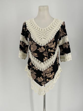 Boho Häkelspitze Shirt Bluse Gr. S/M