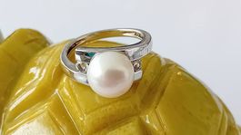 Ring Silber mit Perle und Weisstopas