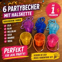 6 Partybecher mit Halskette, verschiedene Farben, neu, ab 1