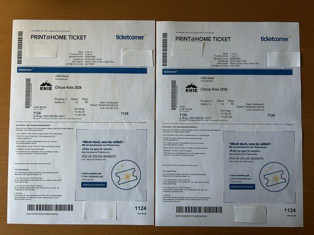 Tickets: 2 Tickets Zirkus Knie 14.06.2026 – Gebraucht aus Arboldswil von Beetle-15
