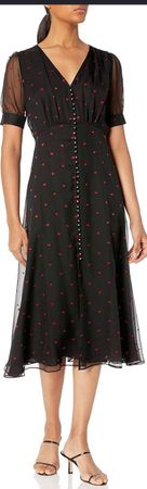 The Kooples Dress black with red hearts schwarzes Kleid– XS