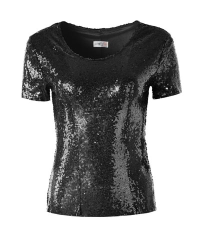 neues Pailletten-Kurzarm-Shirt schwarz, Grösse M