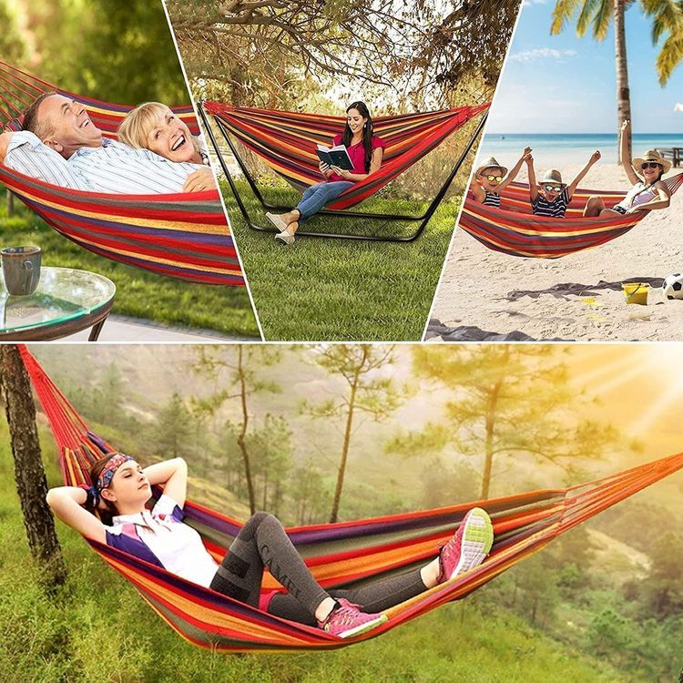 Doppel Hängematte mit Gestell Outdoor, Baumwolle mit Tasche Kaufen