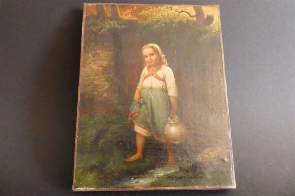 Dipinti: Gemälde - Mädchen mit Krug am Bächlein mit Rahmen – Nuovo (secondo la descrizione) da Zürich venduto da ursinas-shop 1