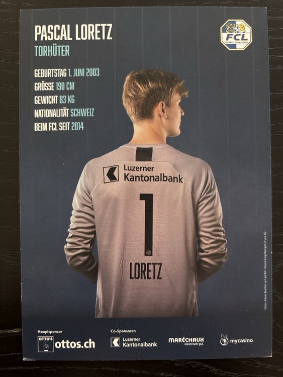 Autogrammkarte Pascal Loretz - Goalie FCL Saison 23/24 (Gebraucht) in ...