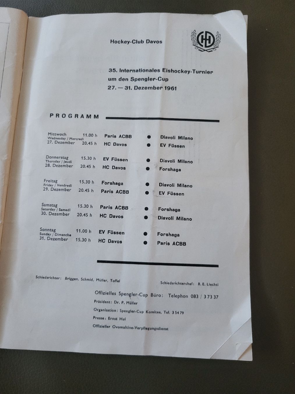 Documents: Spengler Cup Programm 1961 Hockey Club Davos  – D'occasion à nunningen par mic_88k2 3