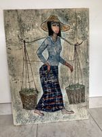 Tableau Ponarong femme avec paniers 40 x 60 cm signé