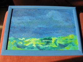 blau-grünes Bild, blauer Rahmen