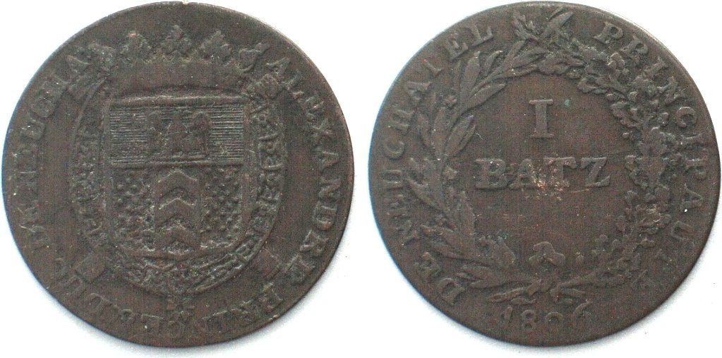 Tutti le monete: Suisse NEUCHATEL 1 Batz 1806 ALEXANDRE BERTHIER Billon – Usato da Riehen venduto da sesambestcoins2004