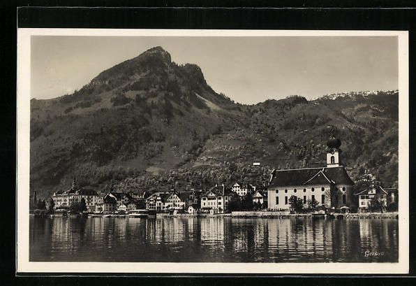 Cartoline postali: Gersau, Panorama des Ortes vor Bergspitz – Usato da Berlin venduto da bartko-reher