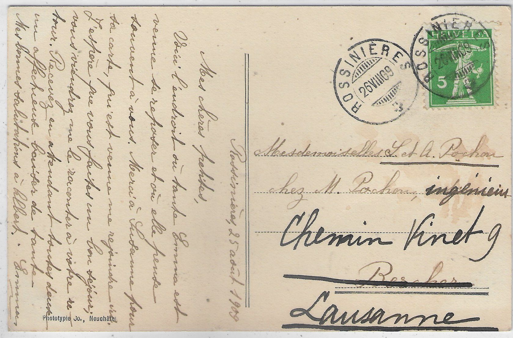 Cartoline postali: Rossinieres - Vue generale – Usato da Ettingen venduto da Kartenplanet 1