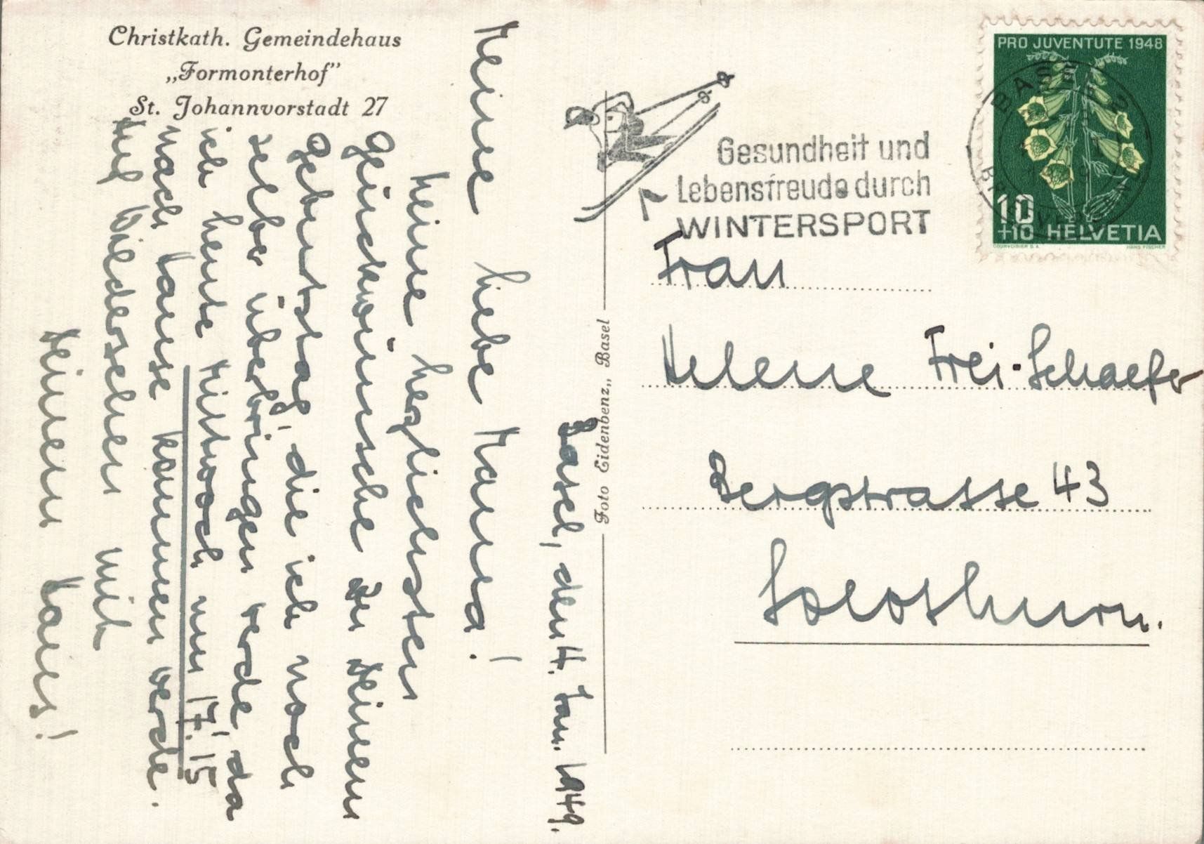 Cartoline postali: Originale alte Ansichtskarte Basel - Formonterhof 1949 – Usato da Luzern venduto da Kartenansicht 1