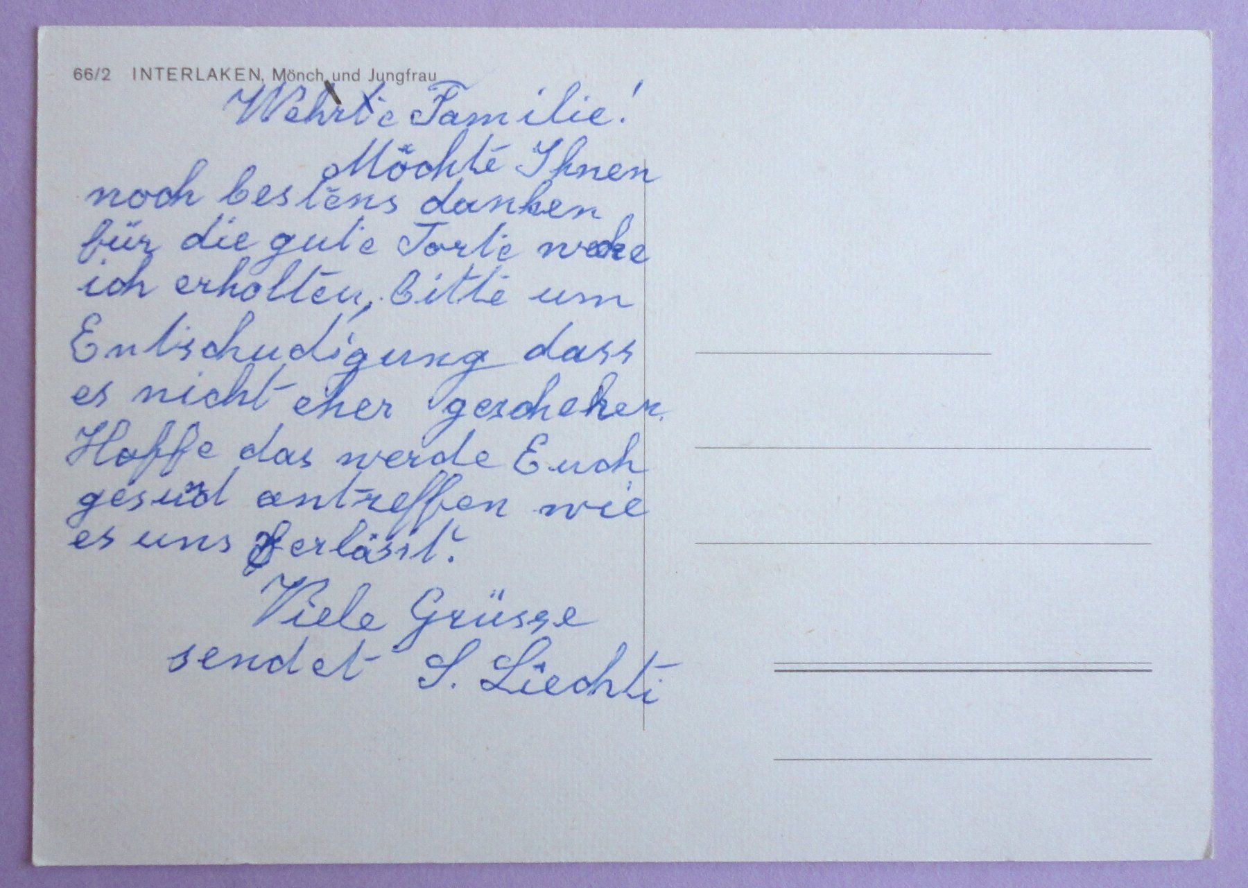 Cartoline postali: Interlaken, Mönch und Jungfrau – Usato da Fétigny venduto da Billy2miny 1