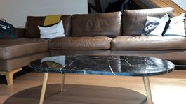 Grosses Ecksofa aus Leder in Braun