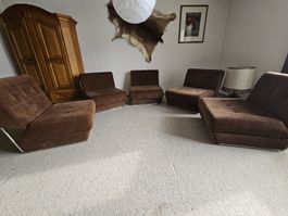 Vintage Cord Sofa/Sessel Set Braun, Retro Design, 70er
