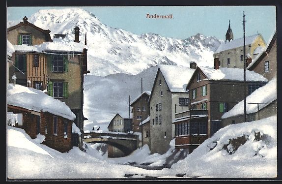 Cartoline postali: Andermatt, Ortsansicht im Winterzauber – Usato da Berlin venduto da bartko-reher