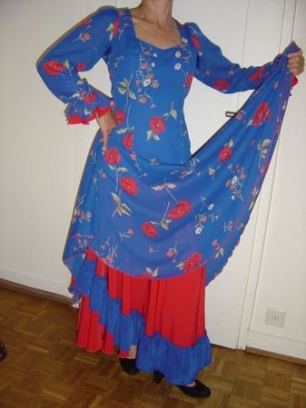 Flamenco Bühnenkleid Blau-Corall