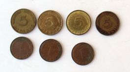 7 Münzen 1 + 5 Pfennig 1949 J Bank Deutscher Länder