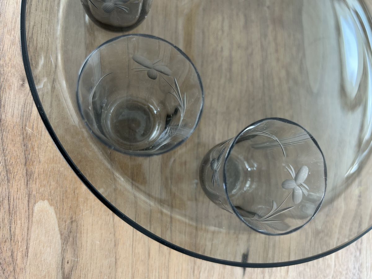 Likörset aus Glas mit Karaffe und 5 Gläsern auf Tablett (D'occasion) à ...