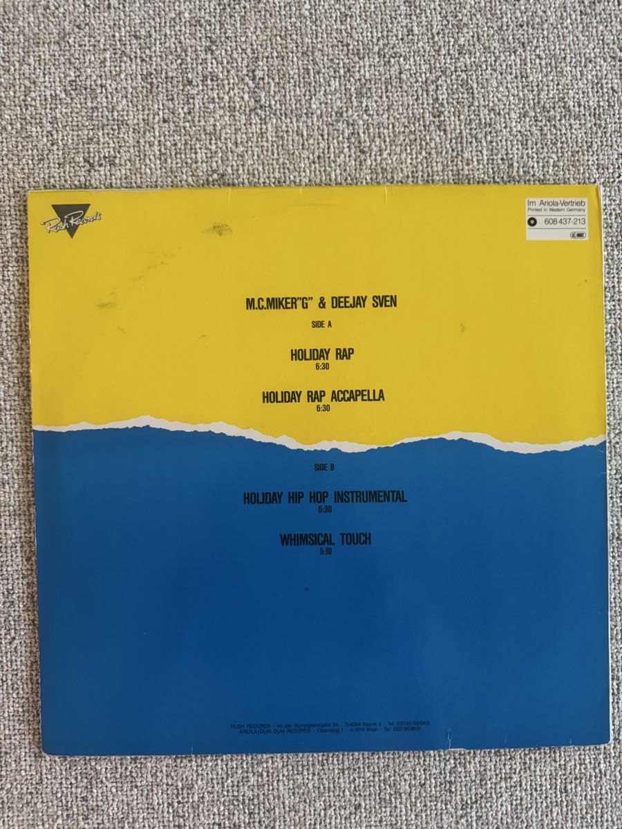 Dischi in vinile: MC Miker "G" & Deejay Sven - Holiday Rap - 12" Maxi -80s – Usato da Rorbas venduto da BlackstarRecords 1