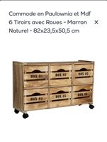 Commode en Paulownia et Mdf 6 Tiroirs avec Roues.