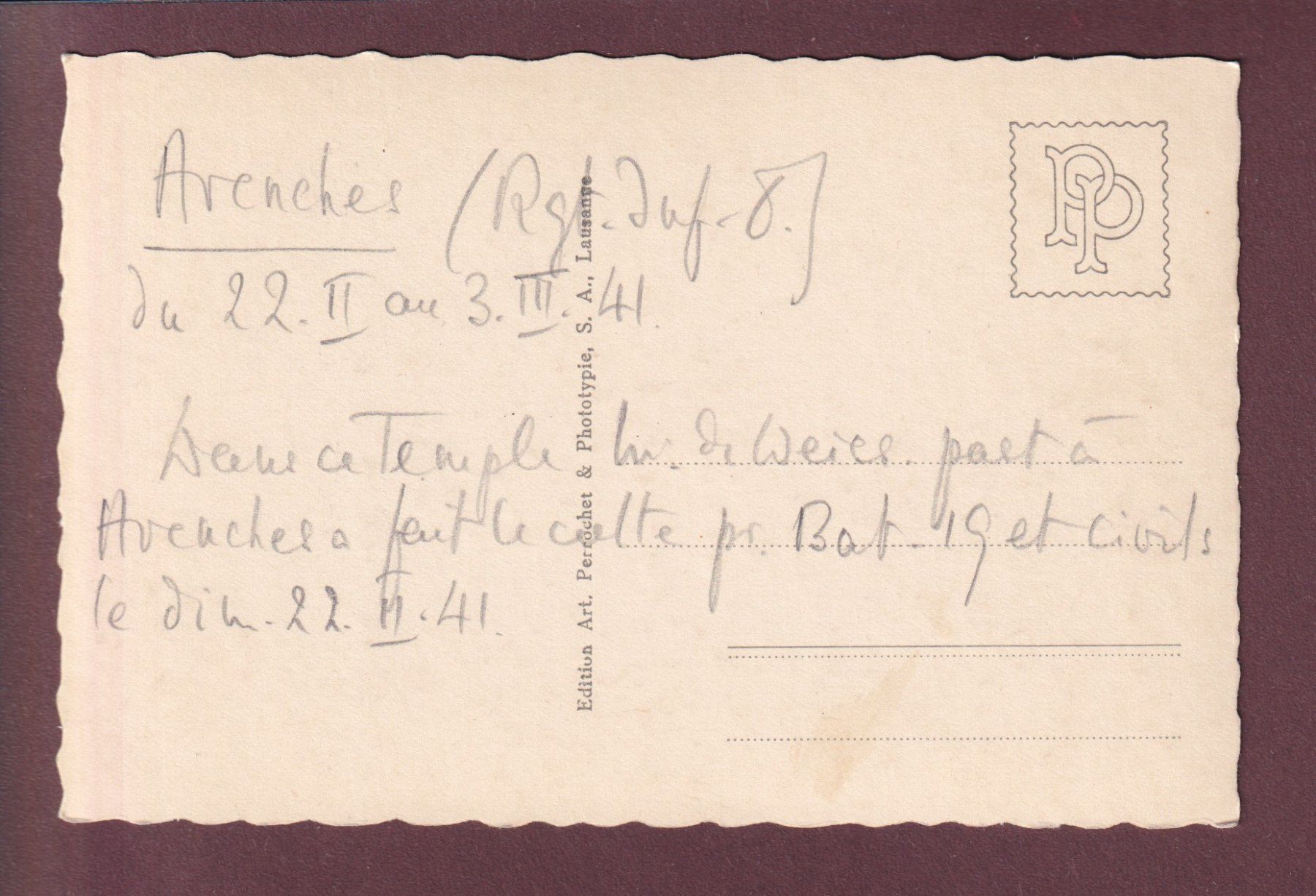 Cartoline postali: AVENCHES - Eglise - 1941 – Usato da Pully venduto da nicecards 1