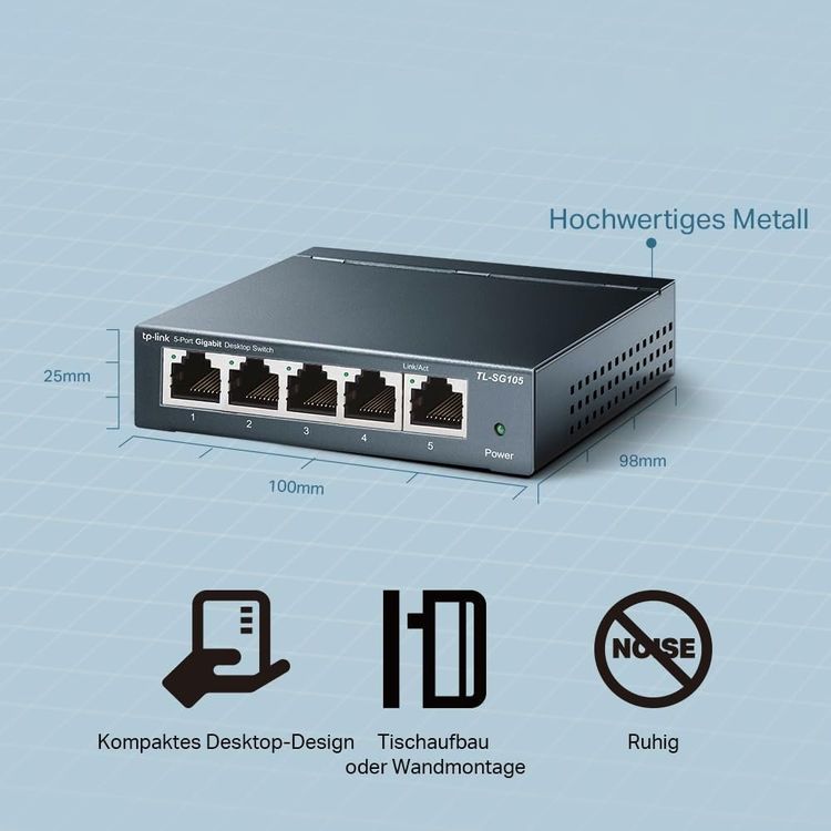 Support Mural Métallique Pour TP-LINK TL-SG105 Switch 5 Ports - Fixation Murale Ou Sous Bureau