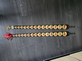 Sennenschmuck Lederriemen mit Messingbeschlägen Paar