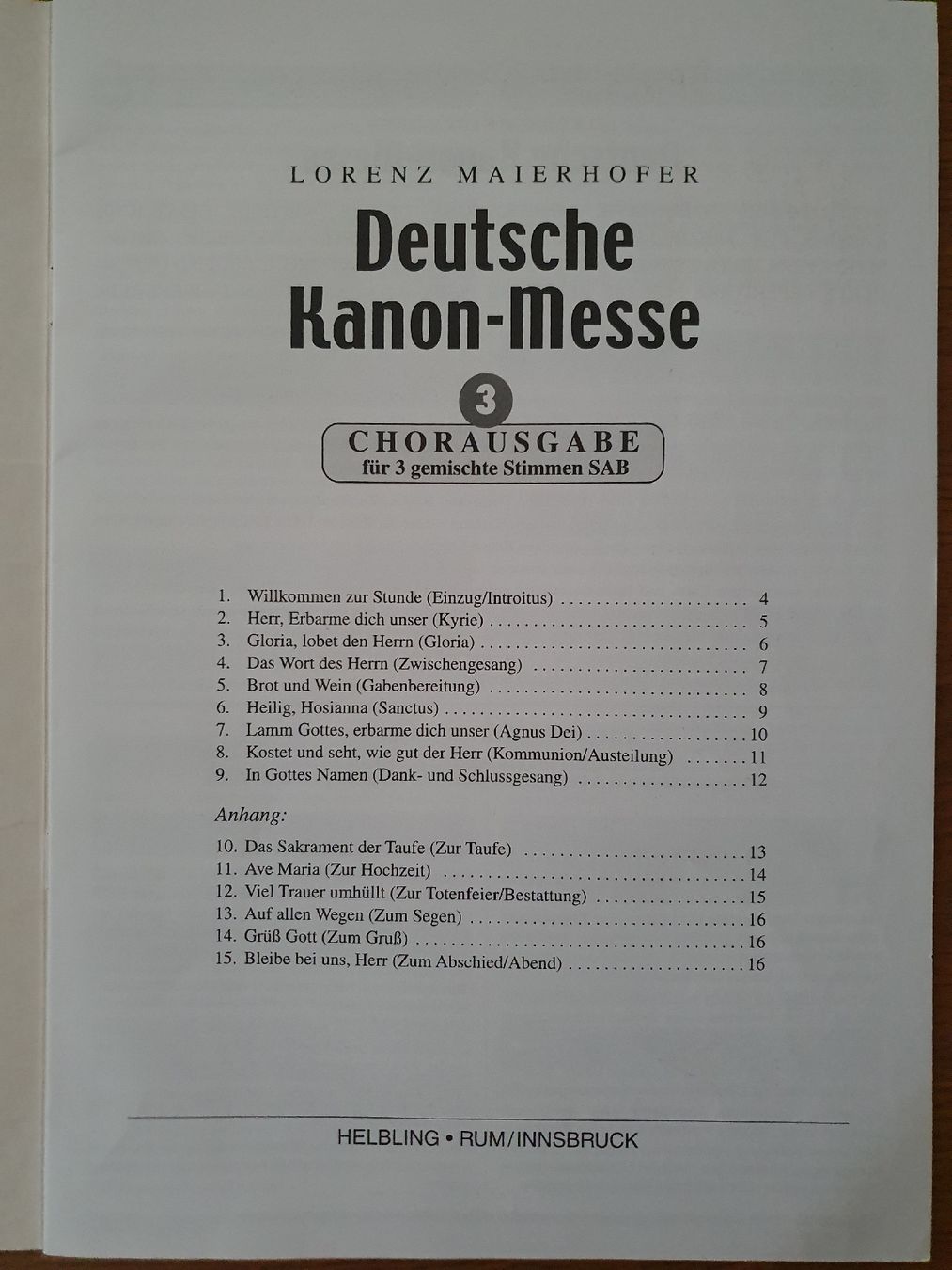 Libri: Deutsche Kanon-Messe - Chorausgabe SAB – Usato da Zürich venduto da Philotimo 1